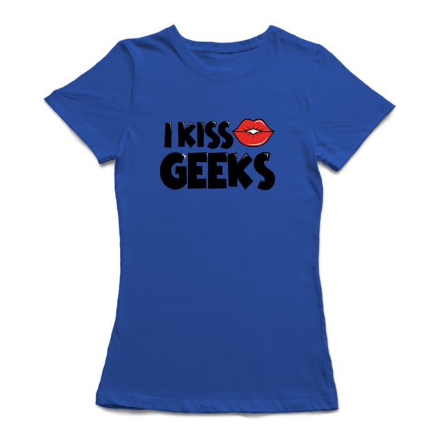 T-shirt Bleu Royal pour Femme avec Citation Graphique « Kiss a Geek Lips »