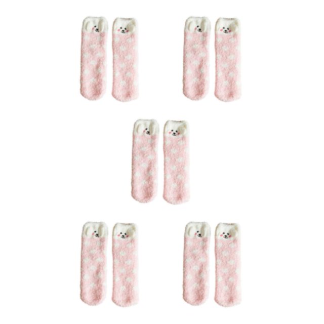 relayinert Experience Comfort With These Wide Application Fluffy Socks Pink Dot Puppy 5Set