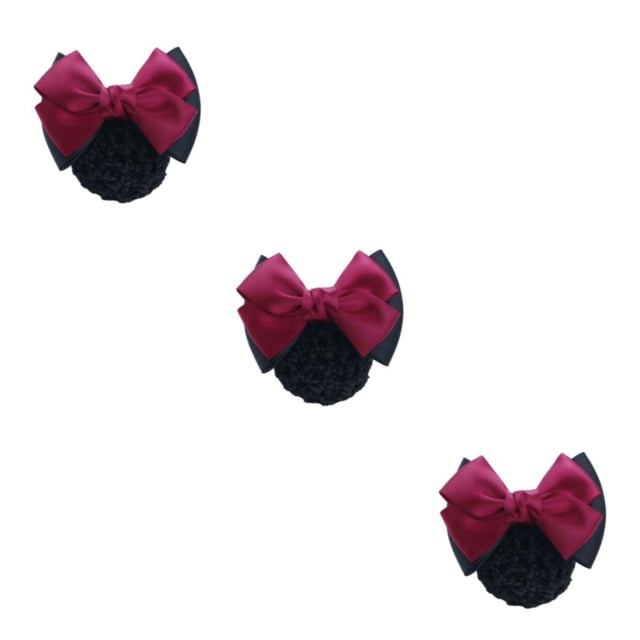 Wweixi Professional Hair Plate Mesh Pocket Featuring Convenient Snood Net Elegant Two Bows- rose red 3Set