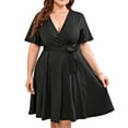 thumbnail image 1 of FcBaudy Robe à Manches Courtes Col en V, Robes d'Été pour Femmes, Robes Décontractées Grande Taille Col en V Robe Bohème à Manches Courtes Ceinture Robe pour Femmes, 1 of 1