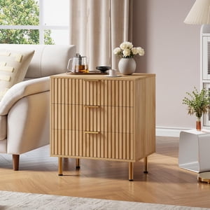 Naturel 3 Dressing pour chambre à coucher, Table de chevet moderne fluted avec tiroirs profonds, Coffret de tiroirs avec grand dessus, Organisateur de commode en bois, Table d'appoint pour salon, Hallway, Chambre pour enfants