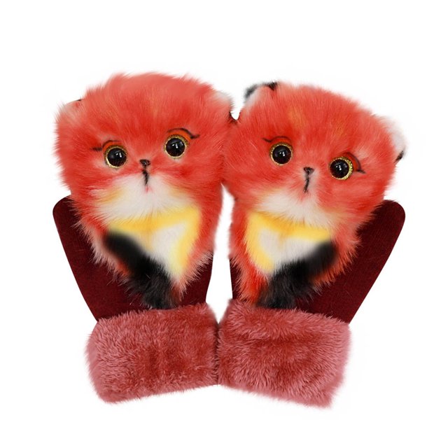 Kids Winter Gloves Cozy Cartoon Design Wool Lined Thermal For Cold Weather Play