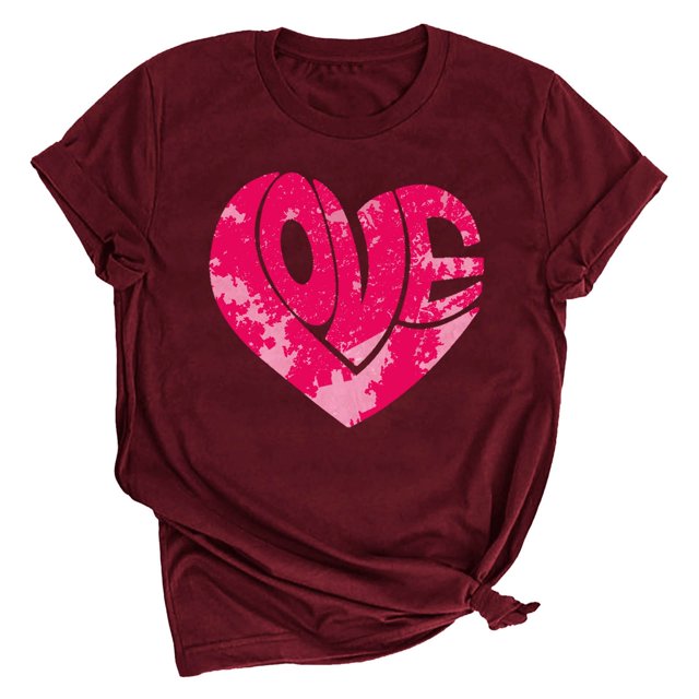 Meichang Hauts pour Femmes T-Shirt de la Saint-Valentin T-Shirt Graphique Cœur en Bonbon Hauts Mignons T-Shirts de Fête Manches Courtes Col Rond T-Shirts Mode 2025