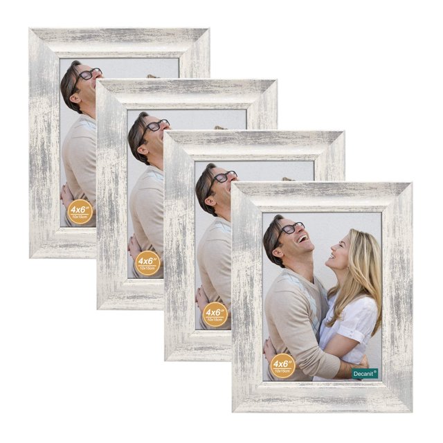 DECANIT 3.5x5 Picture Frames Rustic Distressed White Wood Pattern High Definition Glass for Table Top Display and Wall Mounting Photo Frame?Pack of 4