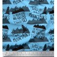 thumbnail image 1 of Soimoi Blue Poly Georgette Fabric Mountains & Text Print Fabric by the Yard 42 Inch Wide, 1 of 5