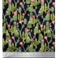thumbnail image 1 of Soimoi Black Japan Crepe Satin Fabric Flower & Cactus Tree Decor Fabric Printed BTY 42 Inch Wide, 1 of 3