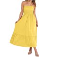 thumbnail image 1 of Penkiiy Robe Longue Maxi d'Été pour Femme, Sans Bretelles, Smockée, Coupe Évasée, Mode Bohème, Plage, Fête, avec Poches, TG, Jaune, 1 of 7