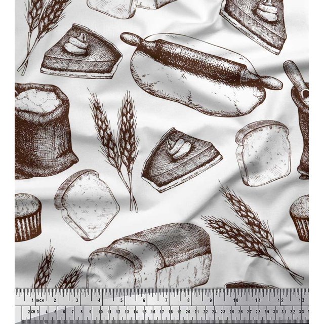 Soimoi Tissu Satin Modal Rouleau, Imprimé Pain de Blé et Sandwich au Mètre 42 Pouces de Large