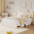 thumbnail image 4 of Princess Boucle Upholstered Bed Frame with LED Lights & Storage Drawer – Adjustable Headboard, Wood Slats, No Box Spring Needed – TWIN / FULL / QUEEN, Pink / White, 4 of 8
