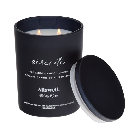 Bougie spa parfumée à la cire de noix de coco 15 oz Allswell, Sérénité (Palo Santo + Sauge + Encens)