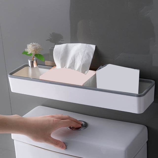 Dvkptbk Étagère de Rangement Salle de Bain Étagère de Toilette Supérieure Murale Sans Perçage Étagère de Salle d'Eau Durable Capacité de Charge Élargie Organisation et Rangement
