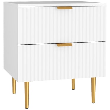 HOMCOM Table de Nuit, Table de Chevet, Table d'Appoint Latérale avec 2 Tiroirs, Blanc