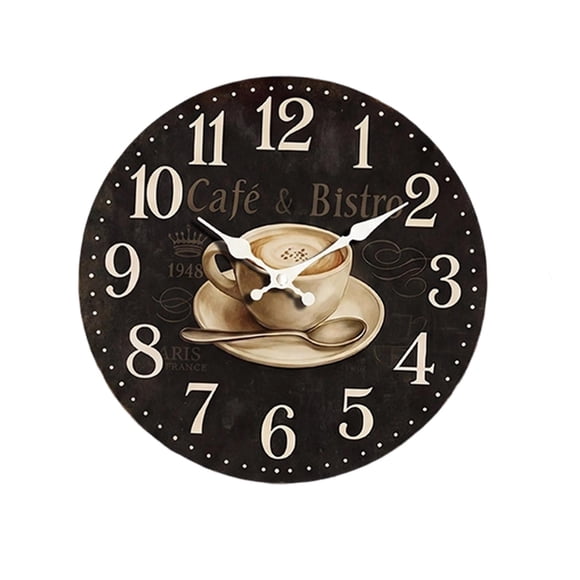 Luzkey Horloge Murale Tasse à Café Bars à Café Déco Rustique Lecture Facile Rétro Mouvement Silencieux Horloge Murale de Cuisine pour Chambre Salon Bar 20 cm