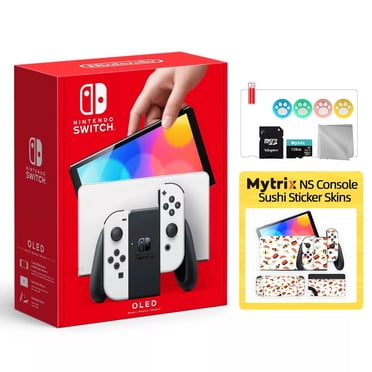 2021 Nouveau Modèle Nintendo Switch OLED Blanc avec Autocollant Intégral Mytrix pour Console NS OLED, Station d'Accueil et Joycons - Ensemble Sushi