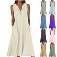 thumbnail image 1 of Meichang Robes d'Été Décontractées pour Femmes à Col en V avec Boutons, Robe Midi Fluide et Ample, Élégantes Robes de Travail avec Poches, 1 of 6