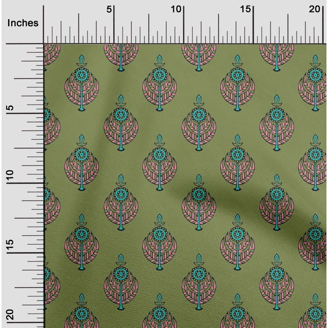 oneOone Polyester Lycra Fabric Leaves & Floral Block Printed Craft Fabric BTY 56 Inch Wide