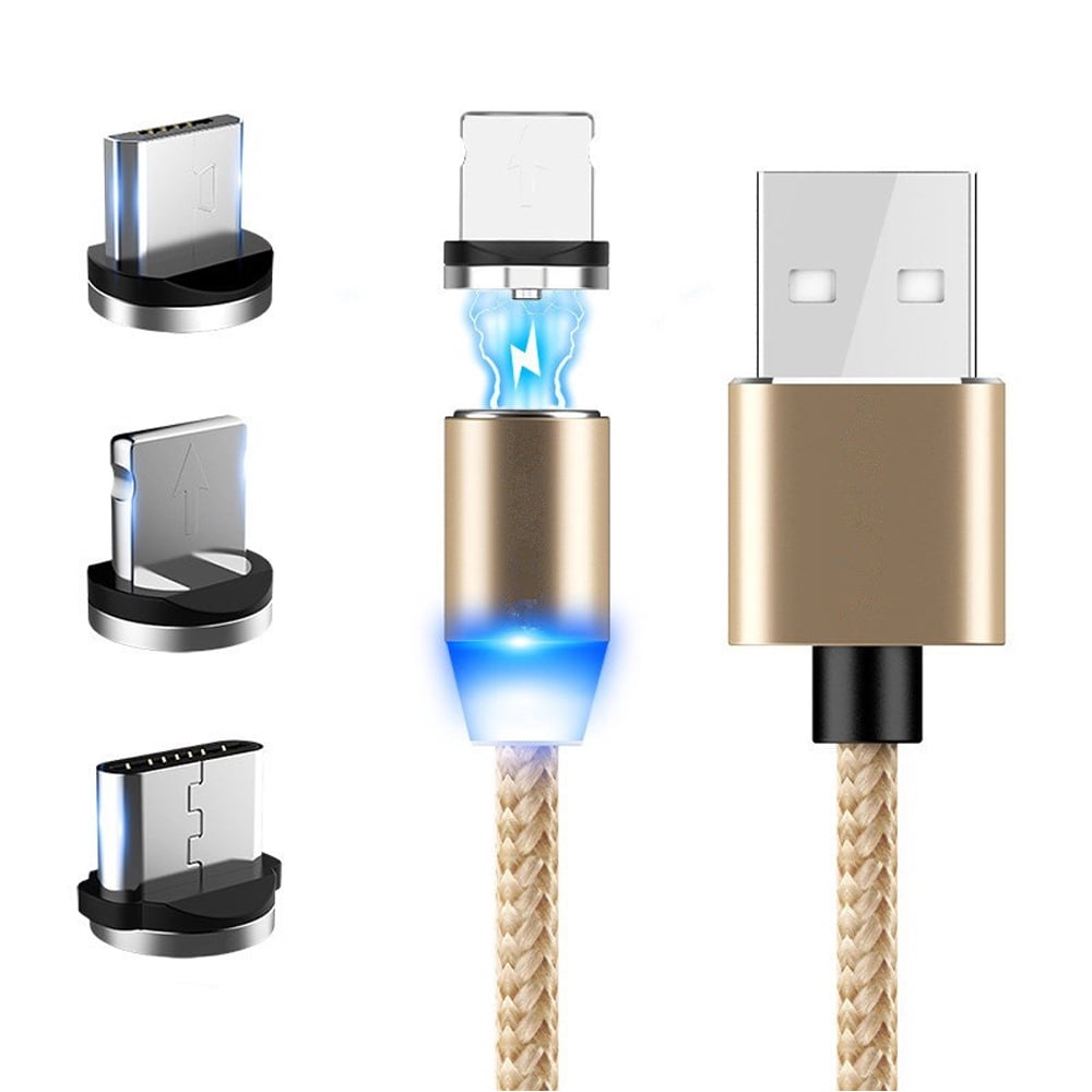 Amdohai 2m Magnetic Data Cable Fast Charging USB Three-in-one Multifunctional Mobile Phone Charging Cable One for Three Micro USB Type-C Magnetism Dustproof Charging Cables with LED Indicator