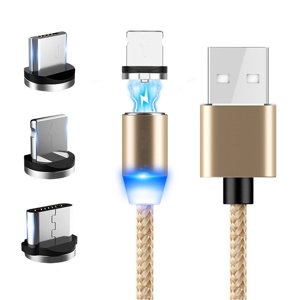 Amdohai 2m Magnetic Data Cable Fast Charging USB Three-in-one Multifunctional Mobile Phone Charging Cable One for Three Micro USB Type-C Magnetism Dustproof Charging Cables with LED Indicator