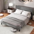 thumbnail image 4 of Costway Queen Size Bed Frame with Linen Fabric Upholstered Headboard & Wooden Slat Support, 4 of 10