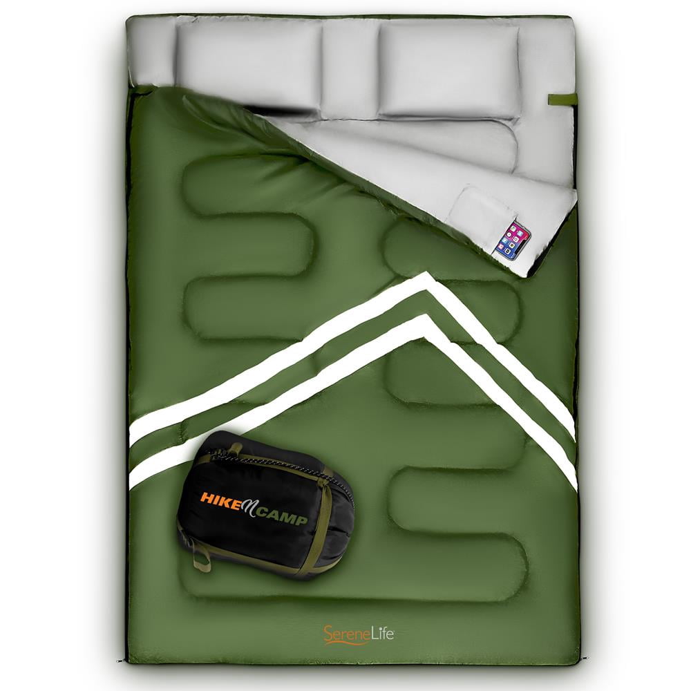 SereneLife Sac de Couchage Double Imperméable 85 x 57.1 Pouces avec 2 Oreillers, Vert