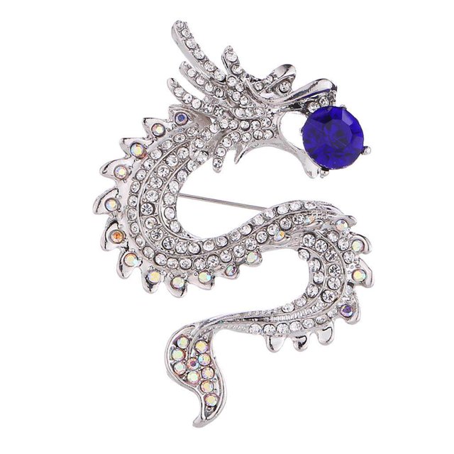 Hommes Rétro Style Dragon Broche Corsage Parti Badge Bijoux Broche Badge Argent + Bleu