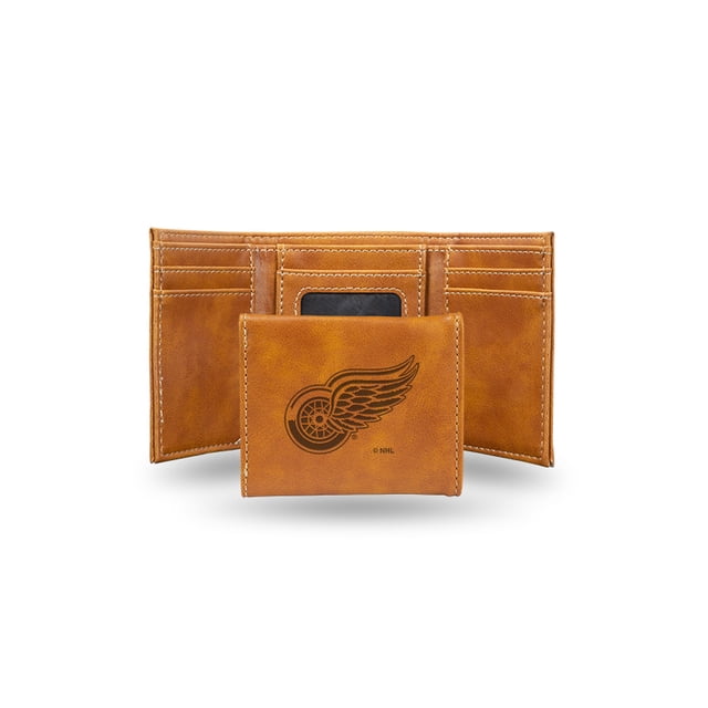 Portefeuille Trifold Marron Gravé au Laser Detroit Red Wings