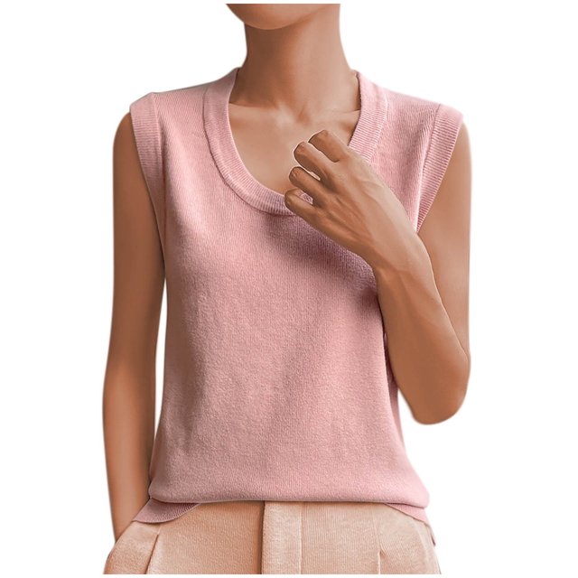 Timegard Camisoles pour Femmes Été Col Rond Sans Manches Confortables Amples Décontractées T-Shirts de Couleur Unie