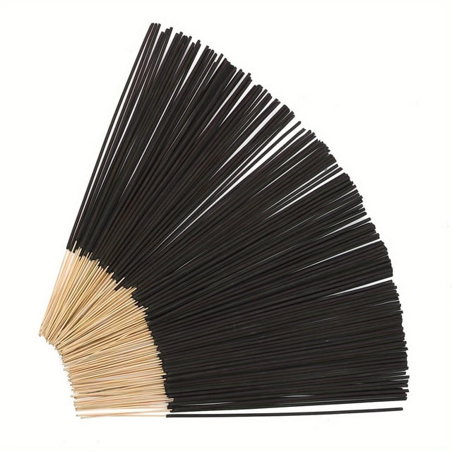 WIFKLSIIPG 140 Sticks Home Fragrance Incense Diffuser in various scents for odor elimination. The image displays a fan arrangement of black incense sticks with natural wood bases, crafted for durability and long-lasting use. Ideal for home décor, relaxation, meditation, or gifting.