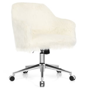 Costway chaise de bureau pivotante Faux Fur Chaise de travail réglable Fluffy Vanity Chaise