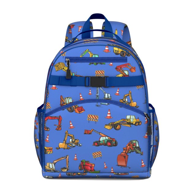 Cartoon Car Toddler Backpack Adjustable Padded Straps Chest Buckle Water-Resistant Durable School Backpack