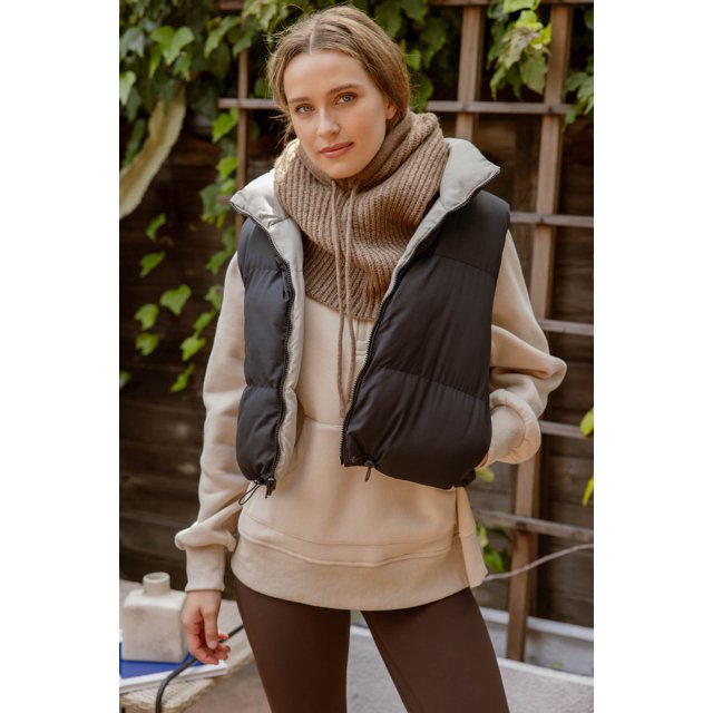 Blu Pepper Women's Reversible Zip Up Cropped Puffer Vest