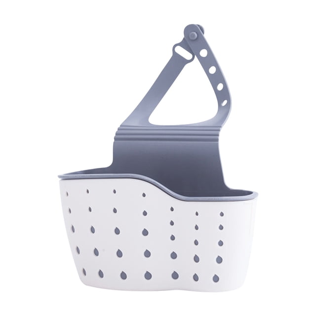Agiferg Kitchen Utensils Double-layer Sink Draining Basket Sponge Pool Storage Supplies Hanging Basket Draining Rack. This thickened double-layer draining hanging bag is made of durable rubber with a TPR material for reinforcement. It features a creative water drop design, a snap closure for easy installation on faucets, and a spacious compartment for organizing sponges and other kitchen or bathroom supplies. The basket measures 22x13 cm and is suitable for sink organization.