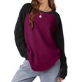 thumbnail image 2 of MeetoTime T-Shirts d'Automne pour Femmes à Épaules Tombantes en Molleton, Col Rond, Manches Longues, à Blocs de Couleur, 2 of 8