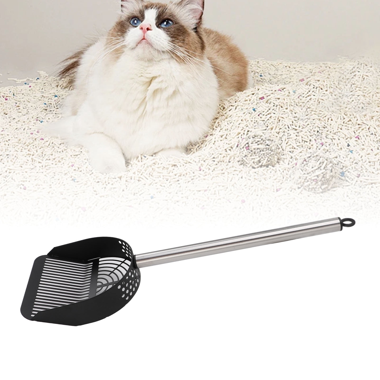 Scoop de litière pour chats, 5.31x1.57x17.91 pouces en acier inoxydable Scoopers en métal pour kitty, pelle profonde handle pointe de caca.