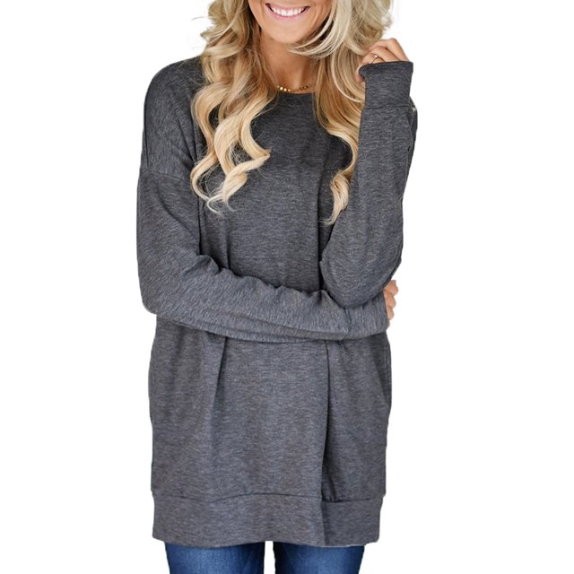 LAPA Womens Tops Solid Round Neck Tunic Raglan Shirts Long Sleeve Shirt Blouse
