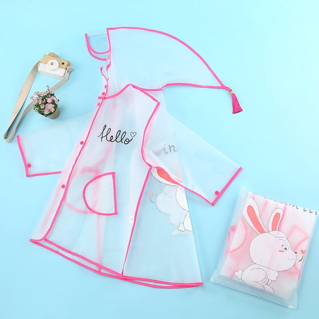 Fashionable Kids Transparent Rain Poncho With Adorable Rabbit Design And Attached Hood For Outdoor Play