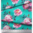 thumbnail image 2 of Soimoi Green Japan Crepe Satin Fabric Peony And Ranunculus Floral Decor Fabric Printed Yard 42 Inch Wide, 2 of 3