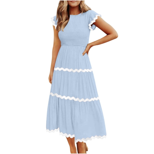 AherBiu Robes pour Femmes 2024 Décontracté Printemps Tendance à Blocs de Couleur Longue Robe Manches Cap A Robe Maxi