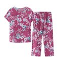 thumbnail image 1 of Tnhcen Ensemble de Sommeil 2 Pcs pour Femme d'Été Aspect Lin / Haut à Manches Courtes Boutonné à Col Rond à Imprimé Rétro + Pantalon à Taille Élastique / TG-5TG, 1 of 3