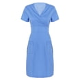 thumbnail image 4 of XDZJLR Robes pour Femmes Formelles Courtes avec Poche Manches de Travail Uni Col en V Jupe Unie, 4 of 5