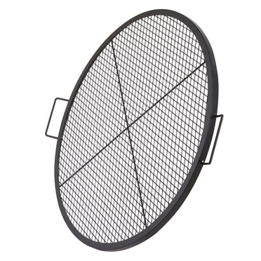 KFFKFF Cross-Marks Barbecue Grill Grate, Circular Food Preparation Grate, Sturdy Steel Outdoor BBQ Grill Mesh with Handle and Support Cross Wire, Movable Outdoor Cooking Equipment,36 Inch Black