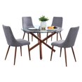thumbnail image 1 of 5pc Table à Manger en Verre Clair Circulaire avec des Chaises en Tissu Gris, 1 of 4