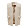 thumbnail image 1 of Gilet en Simili Cuir pour Femme Long Revers Sans Manches Drapé Ouvert devant Cardigan PU, 1 of 6