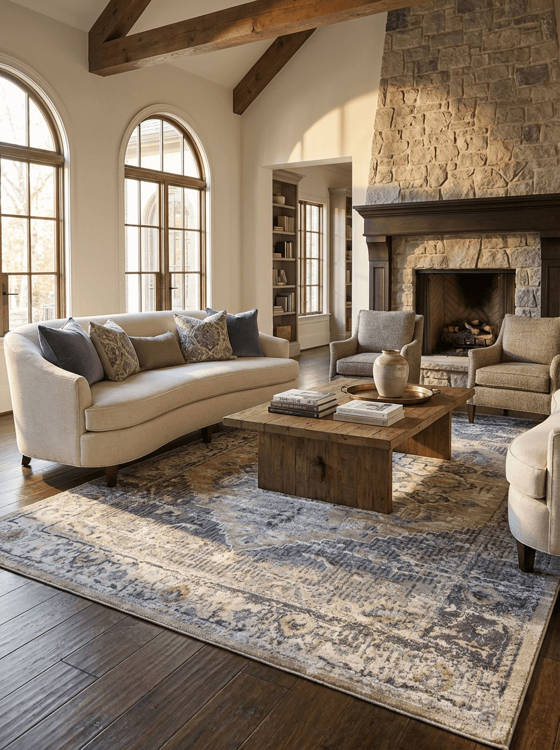 Tapis d'interieur vintage Atlas Rug Branch, marron gris, oriental - Salon, chambre, salle a manger et cuisine