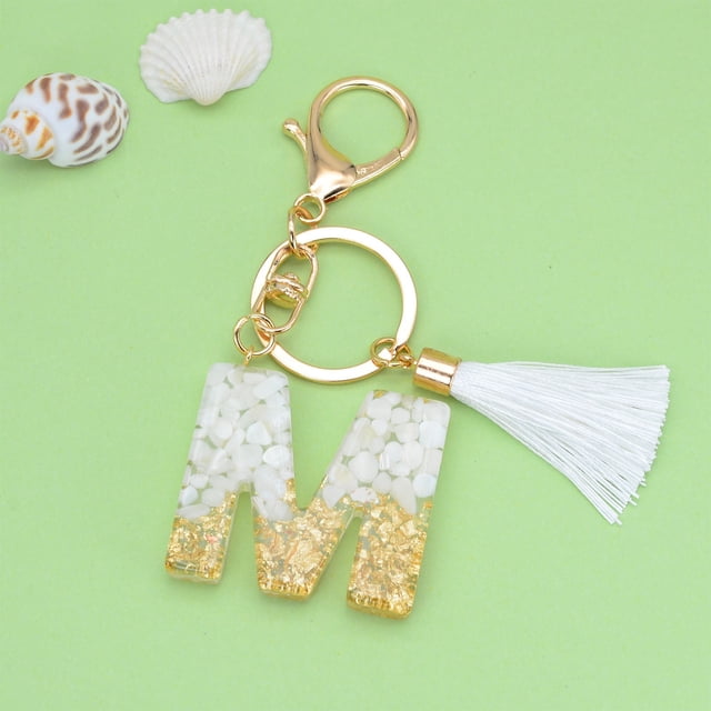 New White Tassel Letter Key Chain Crystal Drop Pendant Fashionable Bag Key Chain