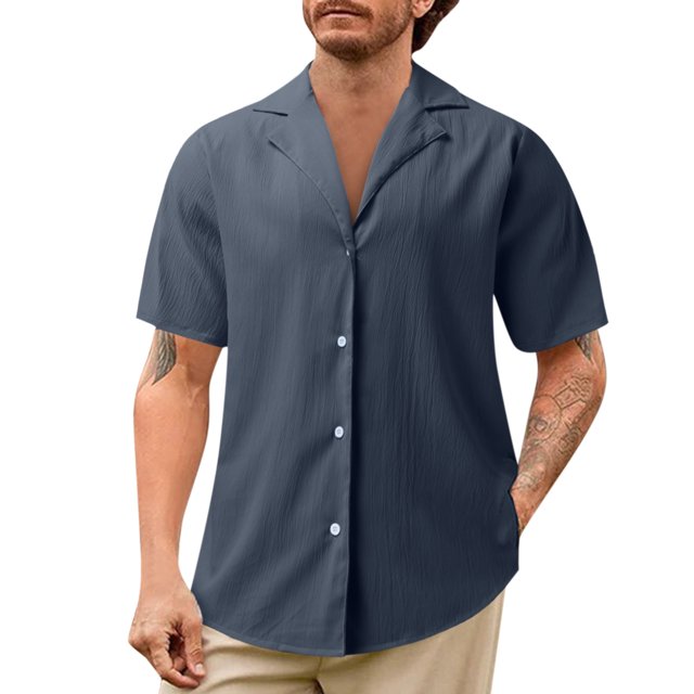 BOBOGOJP Chemise Homme Manches Courtes Boutonnée avec Poche, Gris Foncé L
