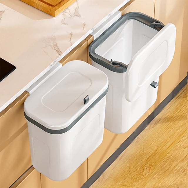 Kitchen Compost Bin Hanging Trash Can with Lid,Kitchen Compost Bin for Under Sink, Plastic Wall-Mounted Garbage Can, Small Kitchen Trash Bin, Small Trash Can with Lid for Cupboard Countertop