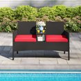 thumbnail image 1 of Gymax Patio Loveseat w/ Built-in Table Soft Cushions & Tempered Glass Tabletop Outdoor, 1 of 10