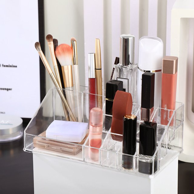 YAOMOBB Drawer Clutter Organizer Clear Makeup Organizer Storage Box Grids Design for Lipstick Eyeliner Makeup Brush