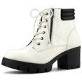 thumbnail image 1 of Unique Bargains Women's Rounded Toe Side Zip Combat Block Heel Ankle Boots, 1 of 6